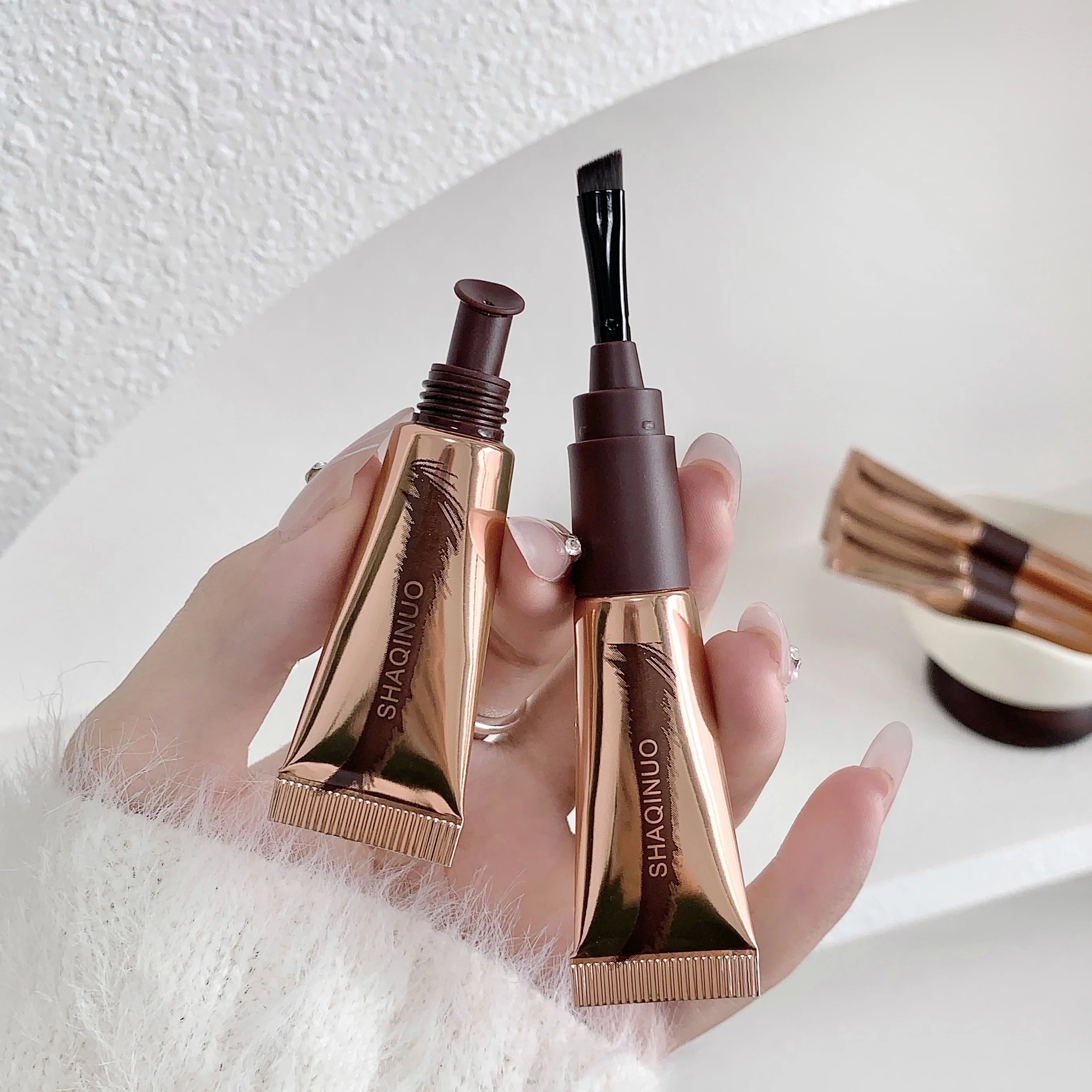 샤키누오 4색 브러쉬 헤드 필오프 아이브로우 틴트 방수, 오래 지속되고 번짐 방지 필오프 아이브로우 틴트