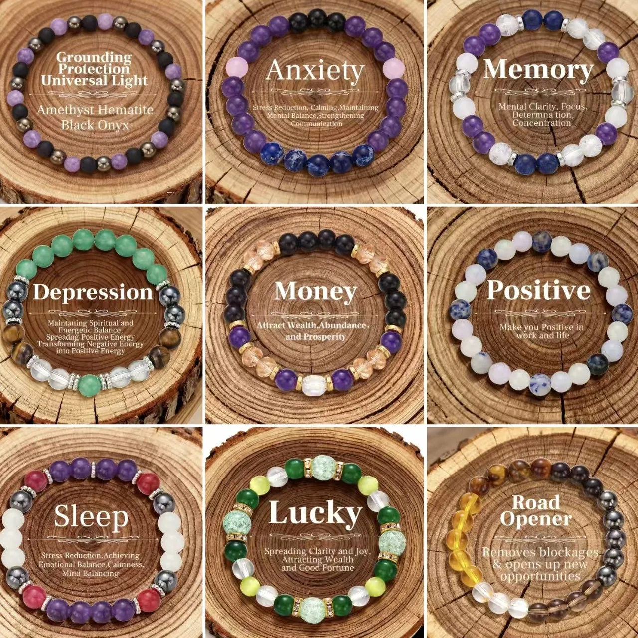 Natural Stone Geometric Beaded Bracelet For Women, Aventurine Tiger Eye Mixed Colors 8mm Handmade Jewelry