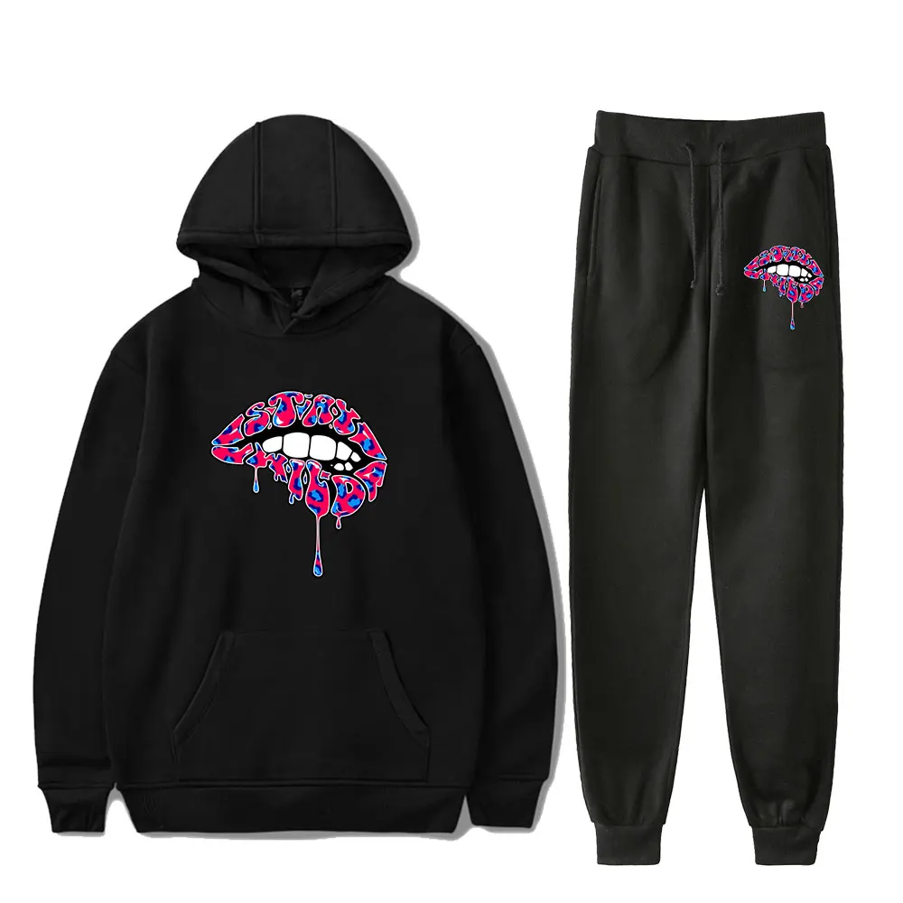 Ben Azelart Stay Wild Lip 빈티지 90s 풀오버 까마귀 Merch 후드 세트 남성 여성 후드 바지 투피스 양복 겉옷