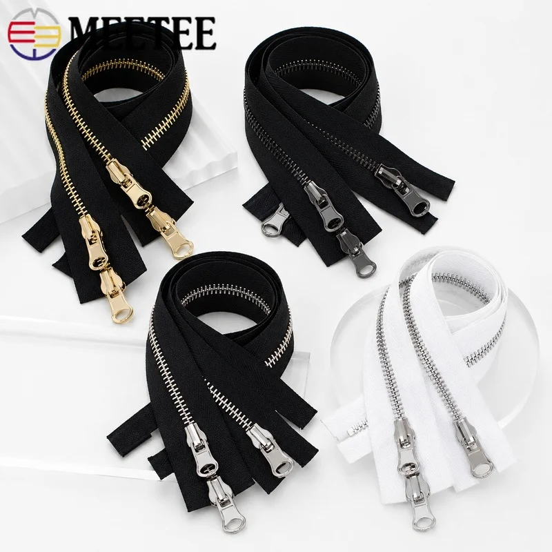 1Pc 5#/8# 70-100cm Metal Zipper Open End Double Slider Reversible Zip for Jacket Coat Sewing Repair Accessories Garment Hardware