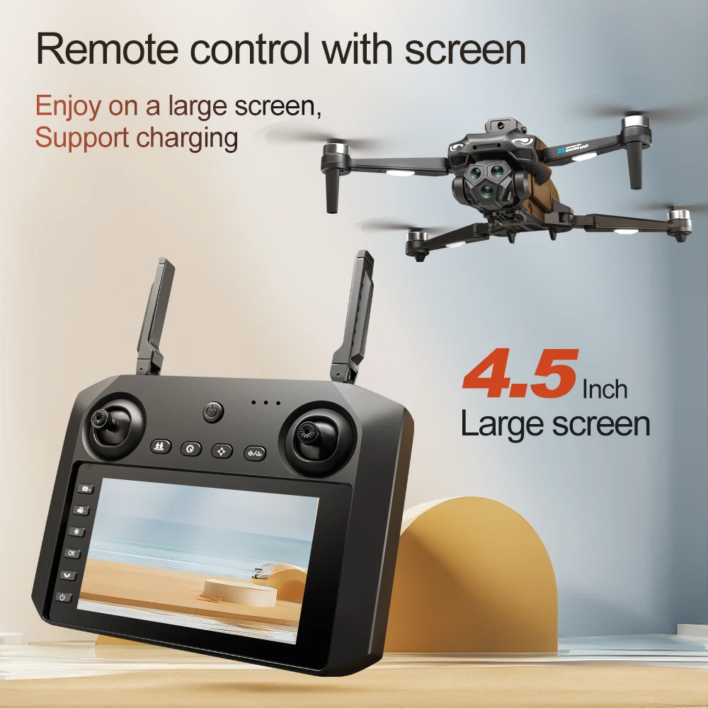 4K Camera Drone Brushless Motor Rc Quadcopter Avoidance 3-Cam Upgraded Screen on Control Drone FPV for Adults or Children