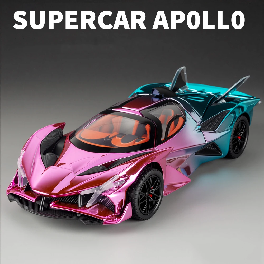 1:24 Apollo EVO Lambor Revuelto Alloy Diecast Sports Car Model Toy Doors Opened Sound Light Pull Back Cars Perfect Birthday Gift