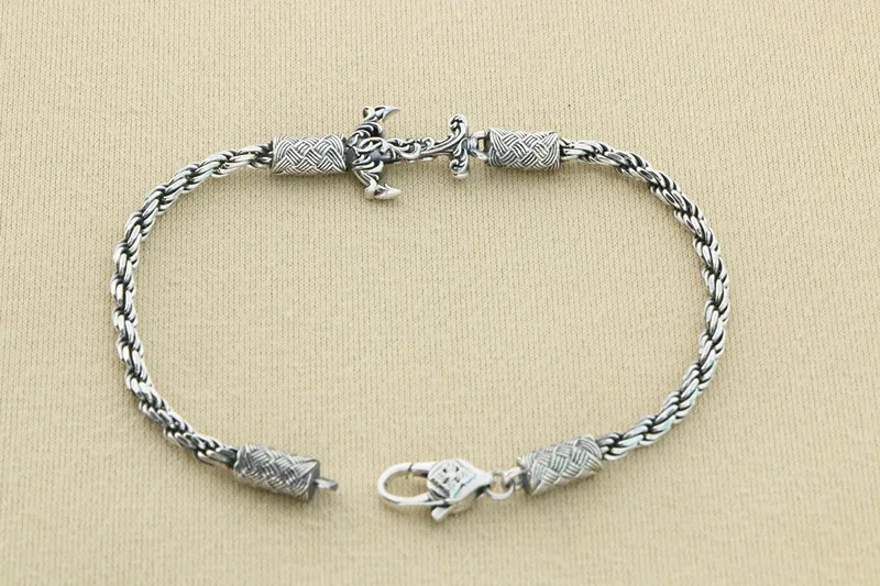 Mode Handgemaakte 925 Sterling Zilveren Persoonlijkheid Gebakken Deeg Wendingen Ketting Boot Anker Armband Mannelijke Mode Punk Vintage Thai Si