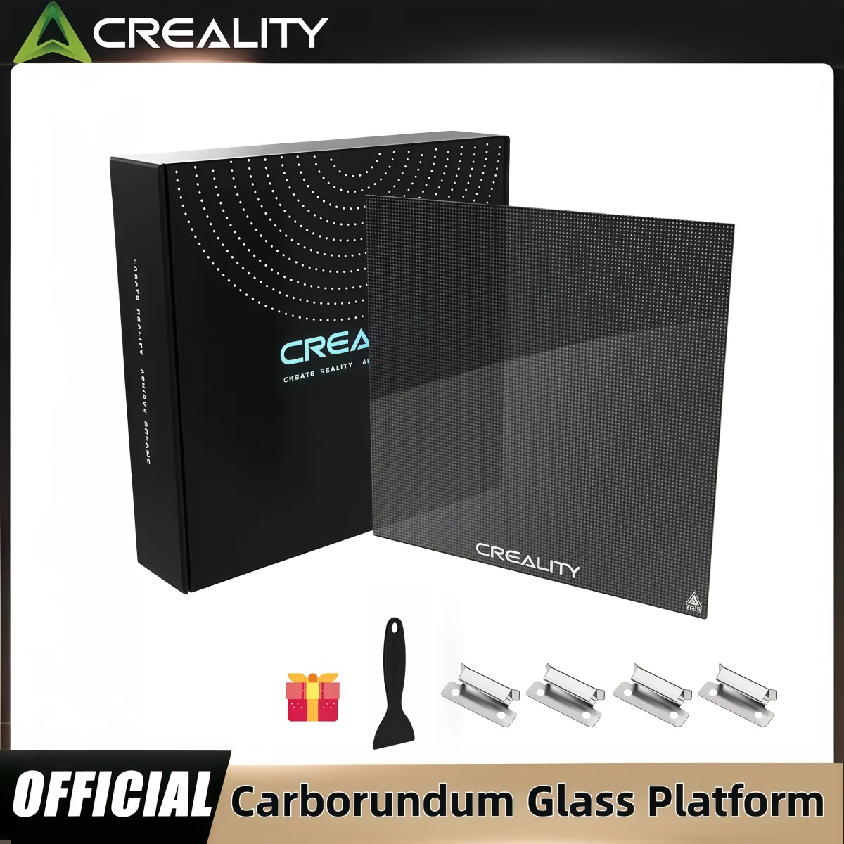 

Creality Ender 3 Carborundum Glass Upgraded Platform 235x235x4mm with 4pcs Glass Bed Clips 1 plastic shovel,for Ender 3 Series