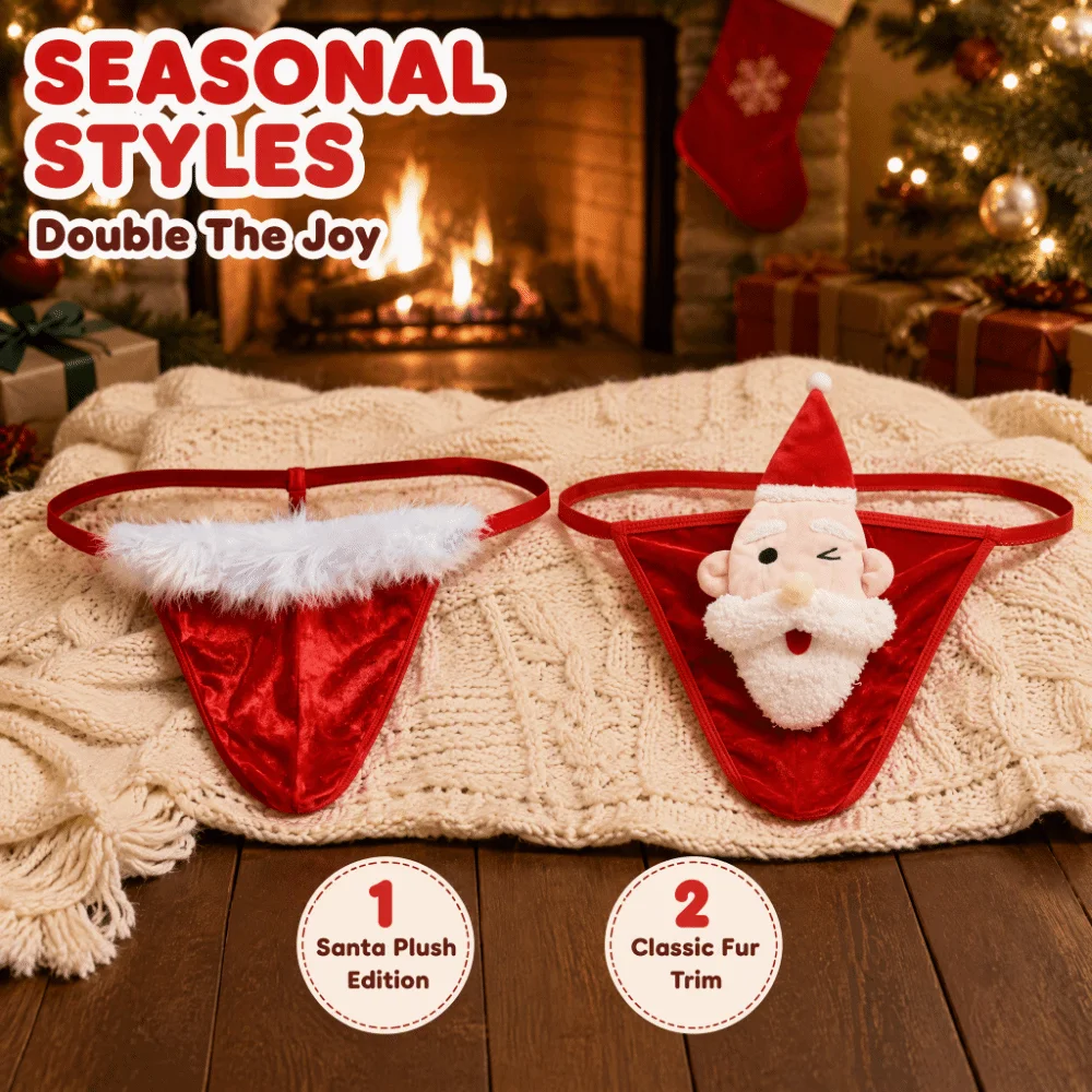 Soft Low Waist Christmas Men Thongs Underpants Red Santa Claus T-back Thin Strap Male Briefs Xmas