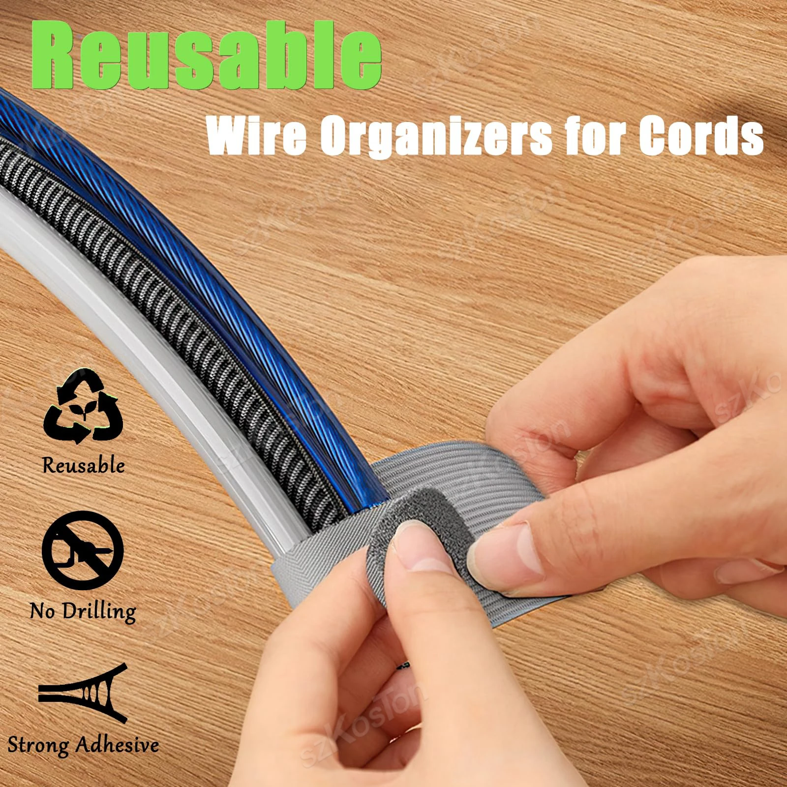 30-90pcs Cable Management Under Desk Hidden , Adjustable Hook and Loop Cable Ties Reusable Cord Holder, Self Adhesive Cable Ties