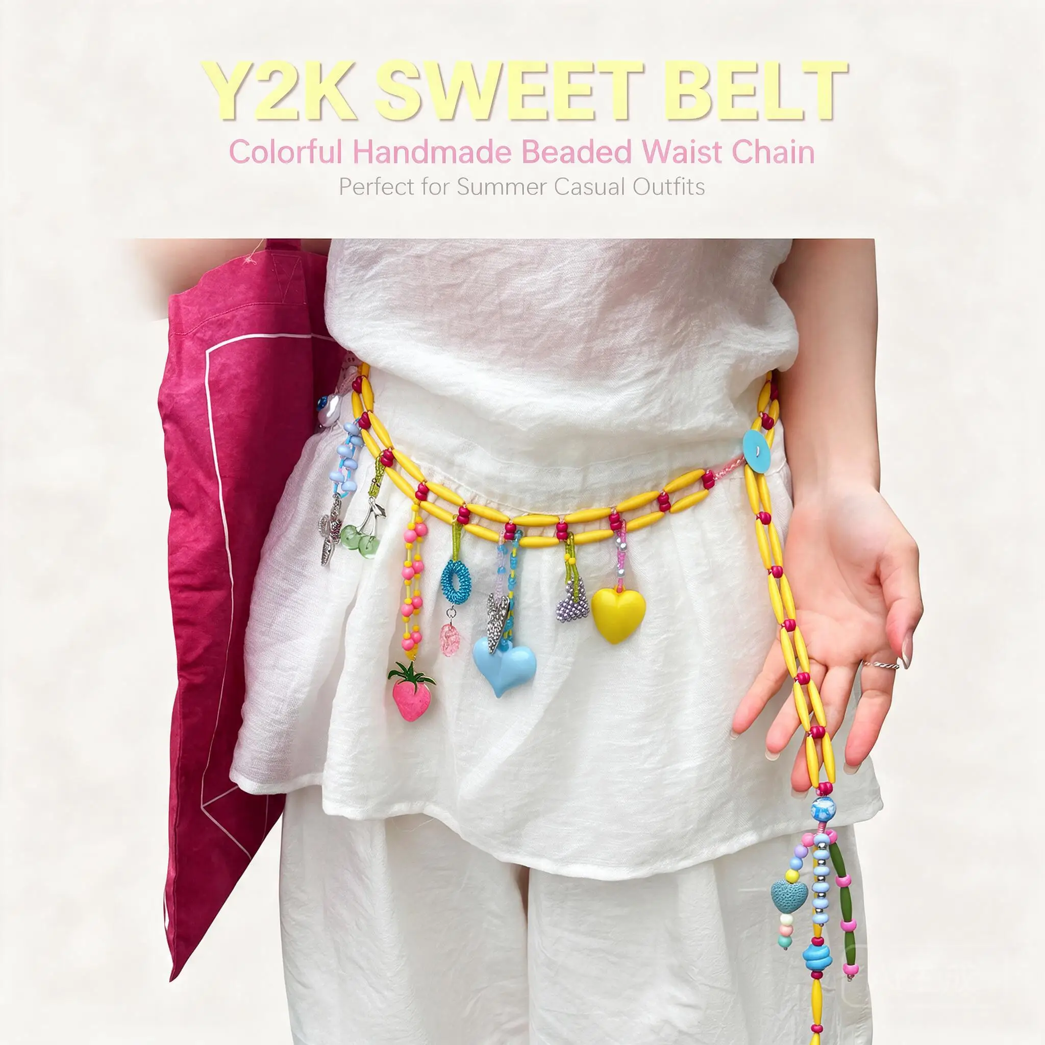 Y2k Boho Dopamine Colorful Beaded Tassel Waist Chain Women Cute Charm Belt For Dress Skirt Jeans Daily Party Summer Body Jewelry