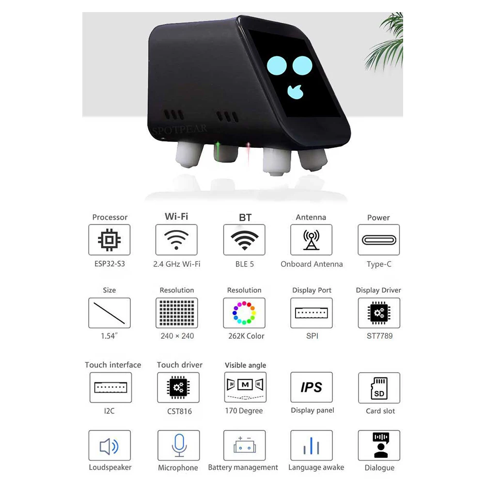 ESP32 S3 MUMA AI Chat Robot LCD Display Xiao Zhi AI Chatbot WIFI&BT5 Type-C Port Wifi Weather Clock Robot for Home Office Use