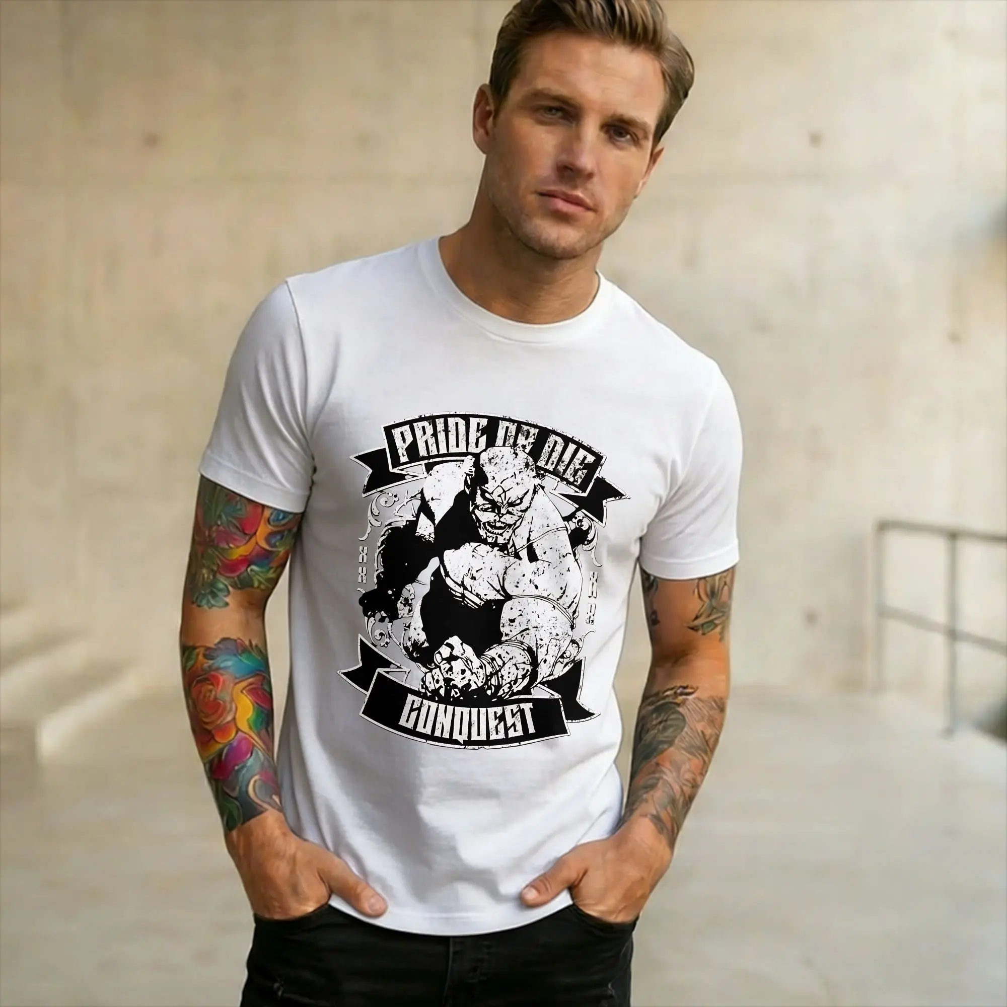 Camisetas CONQUEST Invincible para homens e mulheres, roupas de algodão puro, camiseta de manga curta com gola redonda, camiseta plus size