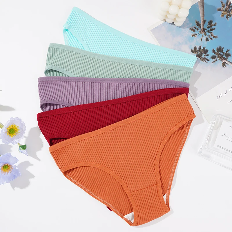 Women's Cotton Panties Sexy Soft Striped Underpants Solid Color Briefs Female Comfortable Stretch Lingerie