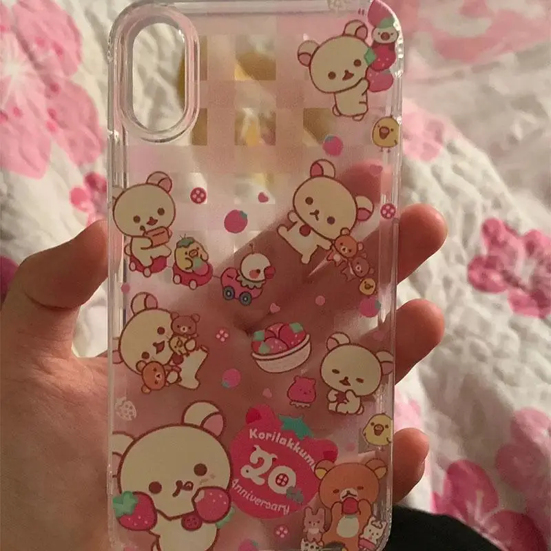 Kawaii Cute Rilakkuma Mobile Phone Shell Iphone15/14/13/12Promax/14/13/12/11Xsmax Soft Shell Anti Fall Gifts Girlfriend Gifts