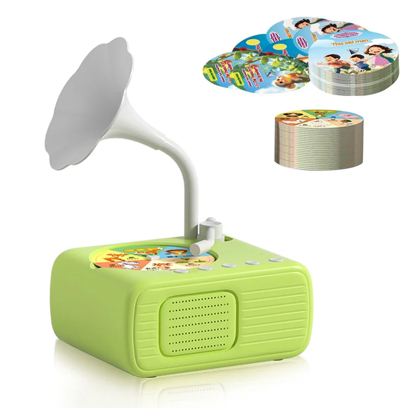 Children Phonograph Story Music Player Kids Gramophone Record Player Toddler Early Education Learning Sensory Toys with 96 Cards