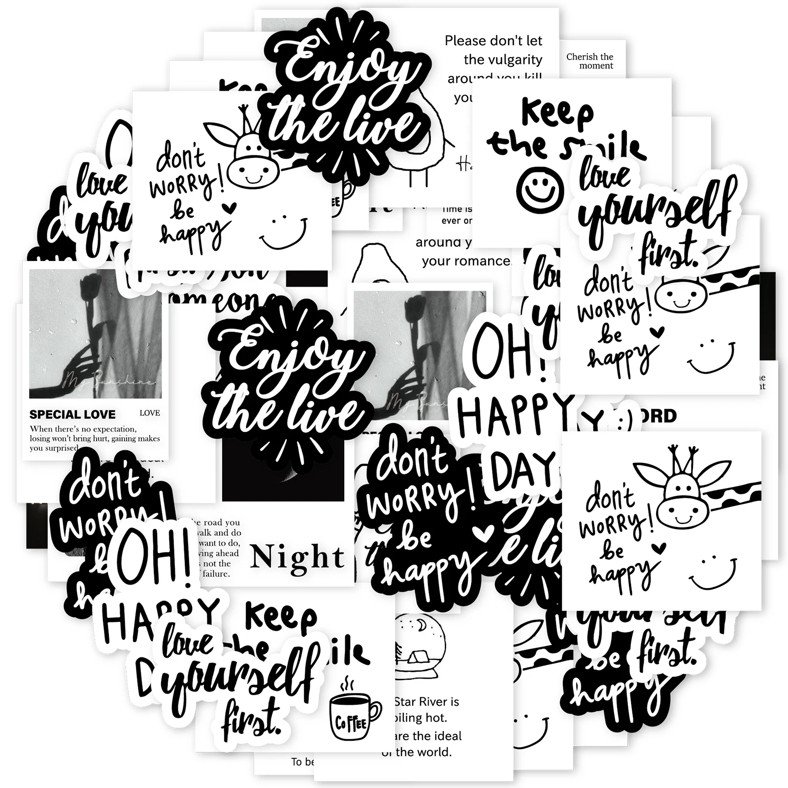 Etori Life 45Sheets Creative Text PVC Boxed Stickers Student DIY Stationery Decoration Stickers Suitable for Photo Albums,Cups