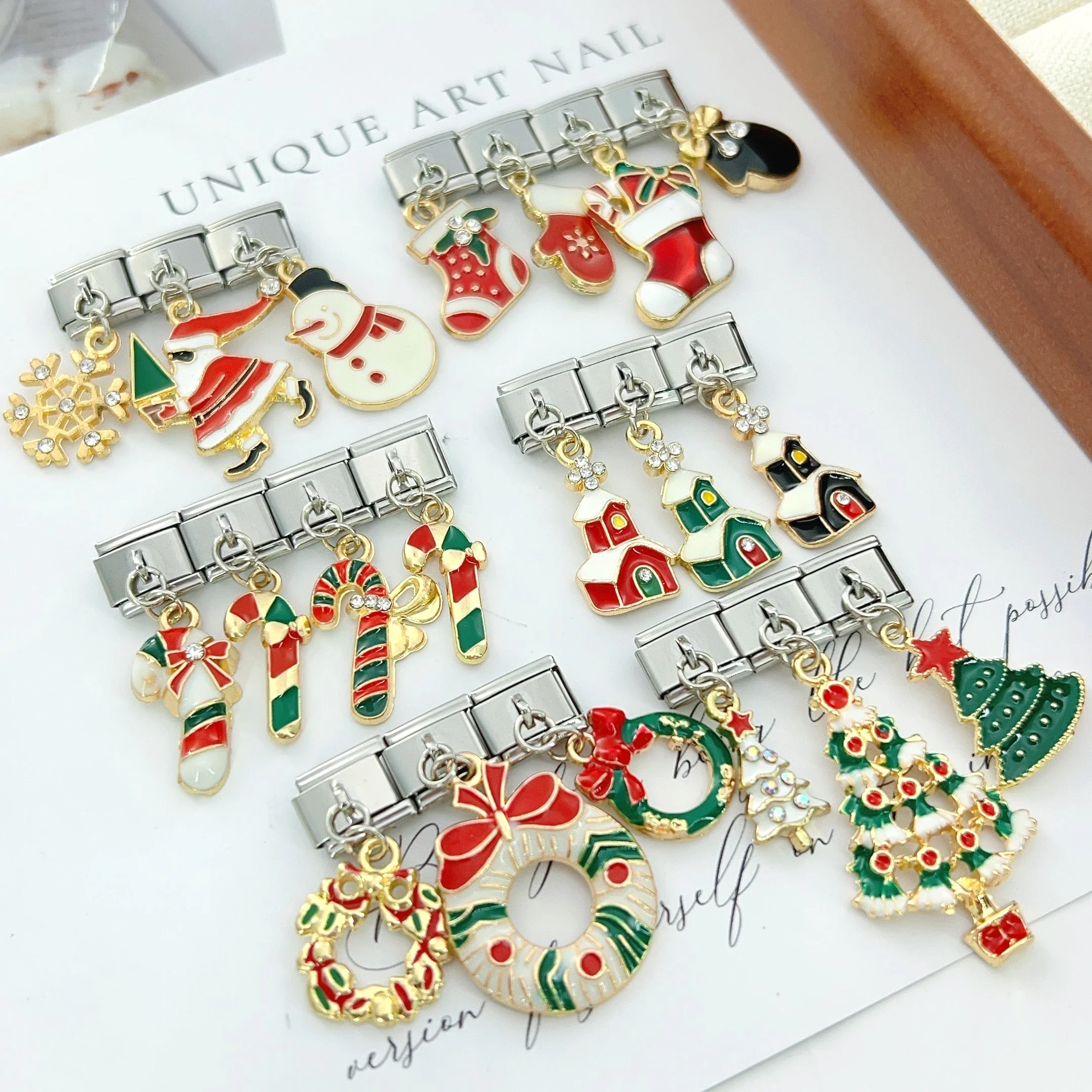 2024 New Women Christmas Seris Italian Elastic Charms Links Fit 9mm Modular Bracelet Stainless Steel DIY Jewelry bulk