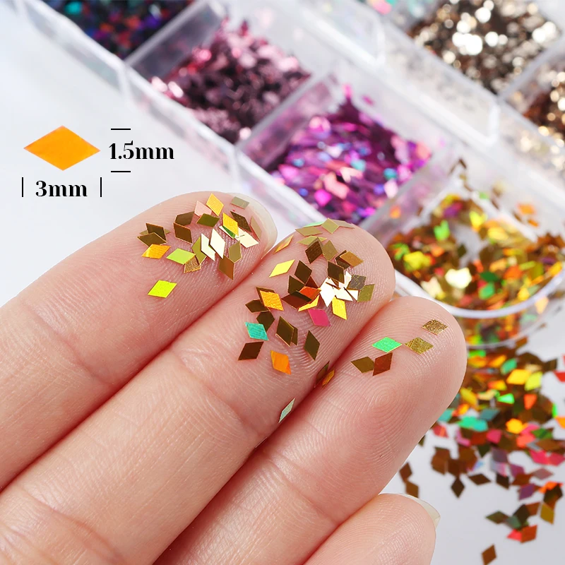 Holographic Glitter Rhombus Sequins For Nail Design Sparkling Diamond Shape Paillette Flakes Nail Art Decorations Accessories