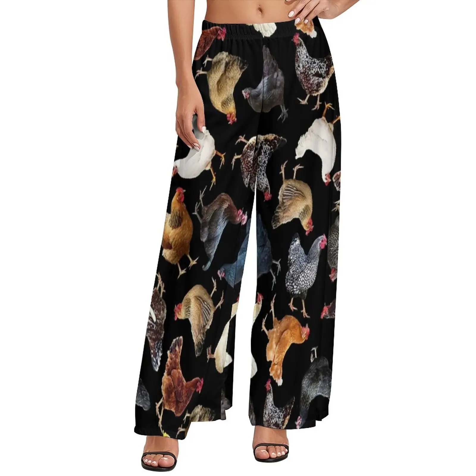 

Funny Chicken Straight Pants Cute Chickens Modern Wide Leg Pants Female Big Size Streetwear Print Trousers