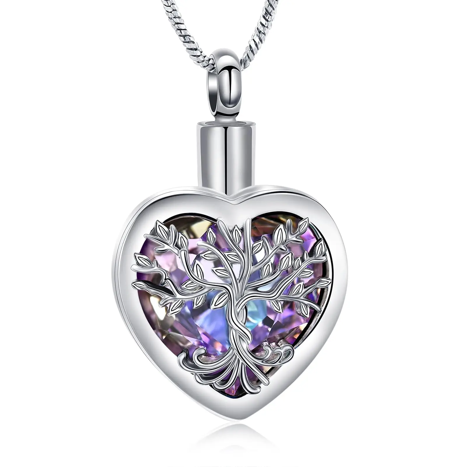 Tree of Life Cremation Jewelry for Ashes Crystal Heart Funeral Memorial Pendant Keepsake Urn Necklace Ashes Lockets