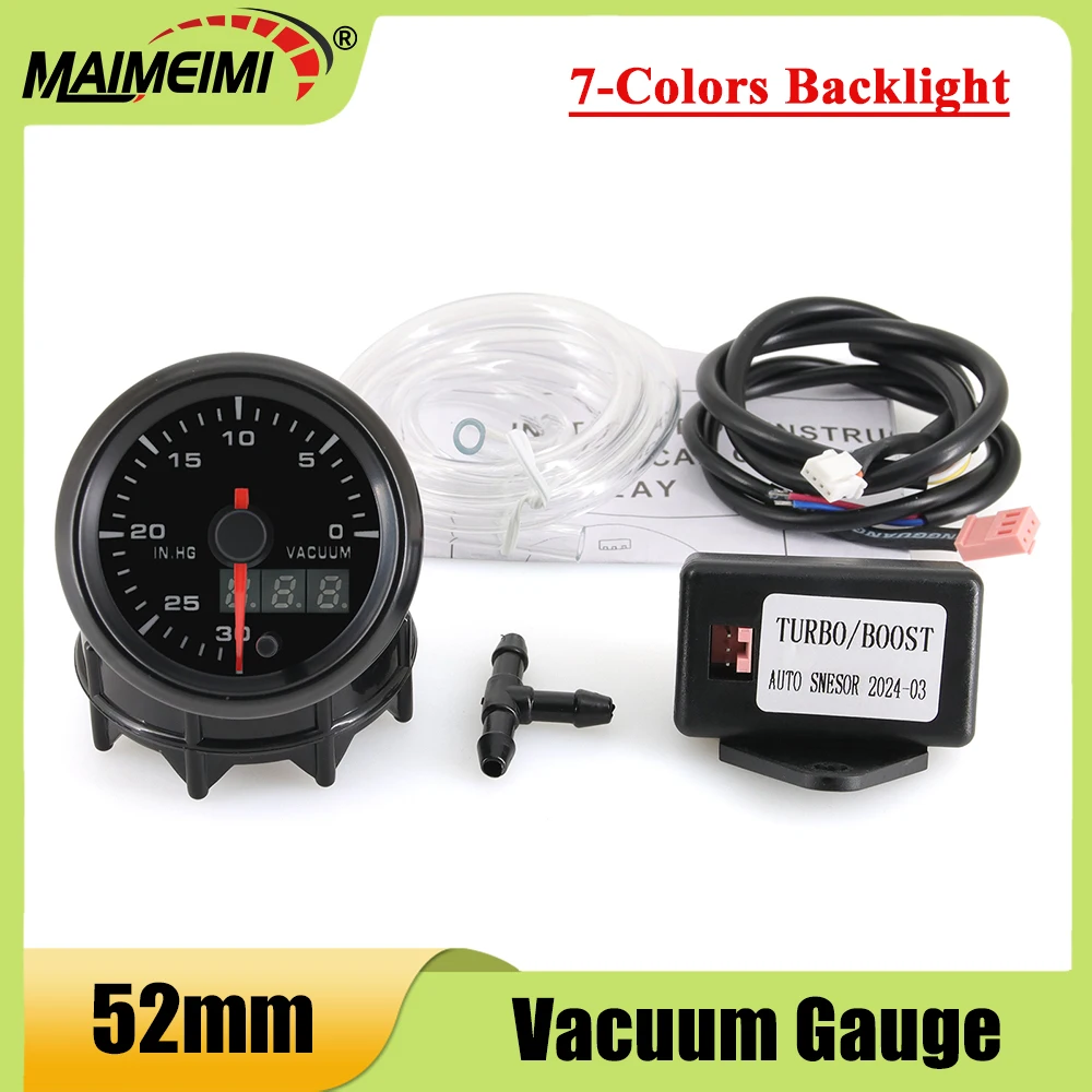

7 цветов с подсветкой, 2 дюйма, 52 мм, вакуумный автомобильный манометр, подходит для гоночного автомобиля 12 В, вакуумметр -30 ~ 0 дюймов.Hg, измеритель давления