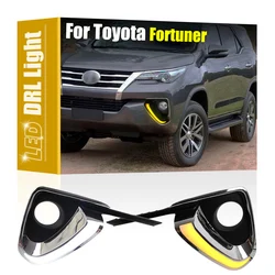 2Pcs Front Fog Lamp Cover With LED DRL Daytime Running Light Turn Signal Indicator For Toyota Fortuner 2015 2016 2017 2018 2019