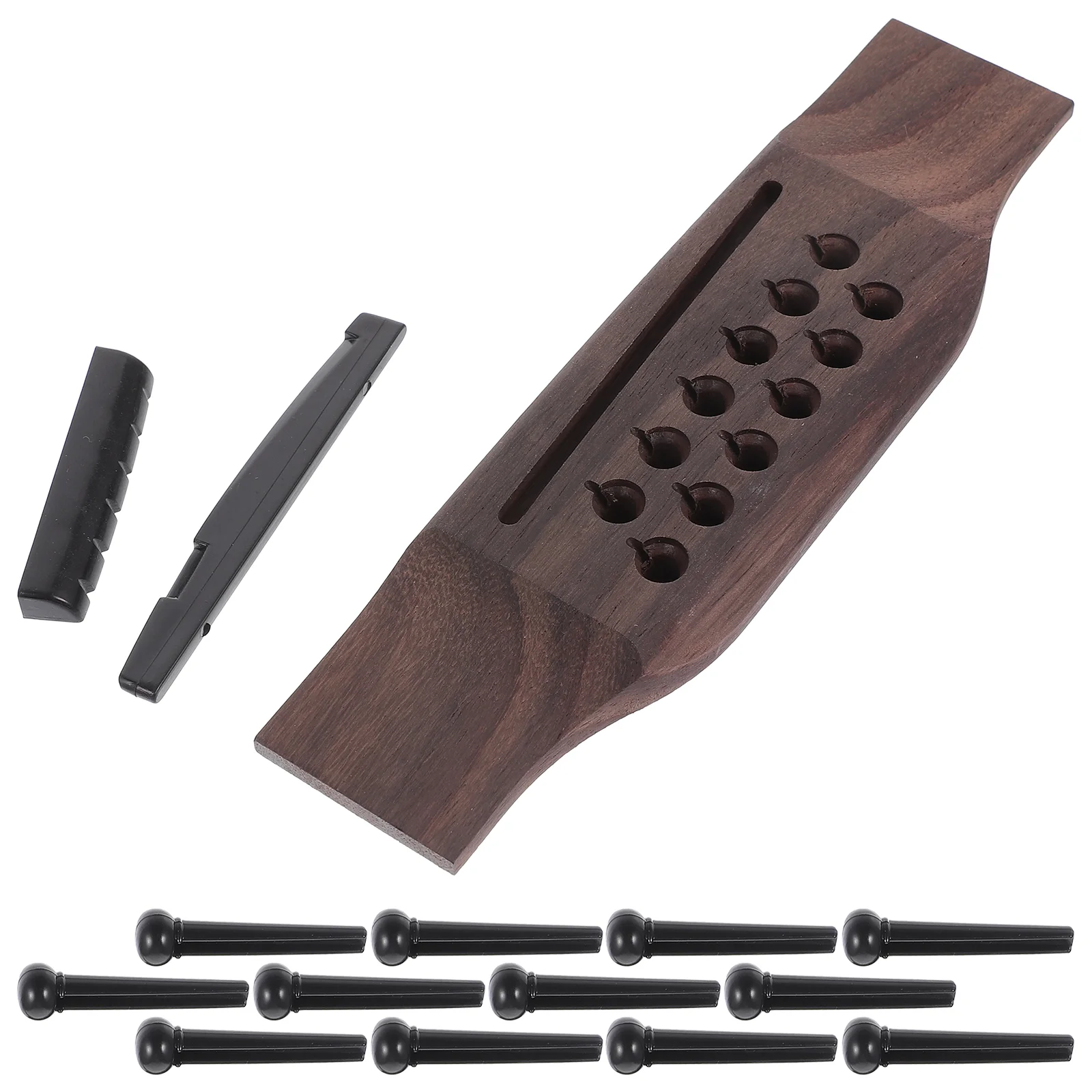 

12-string Folk Rosewood Bridge Twelve-hole Lower Saddle Nail Upper and Pillow Set Pegs Acoustic Guitar Nut Pins