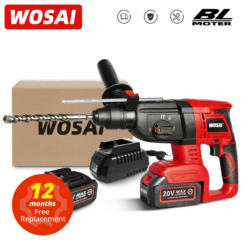 WOSAI MT Series 20V wielofunkcyjny obrotowy młotek bezszczotkowy silnik akumulatorowy młot udarowy wiertarka elektryczna Pick do przełącznika swobodnie