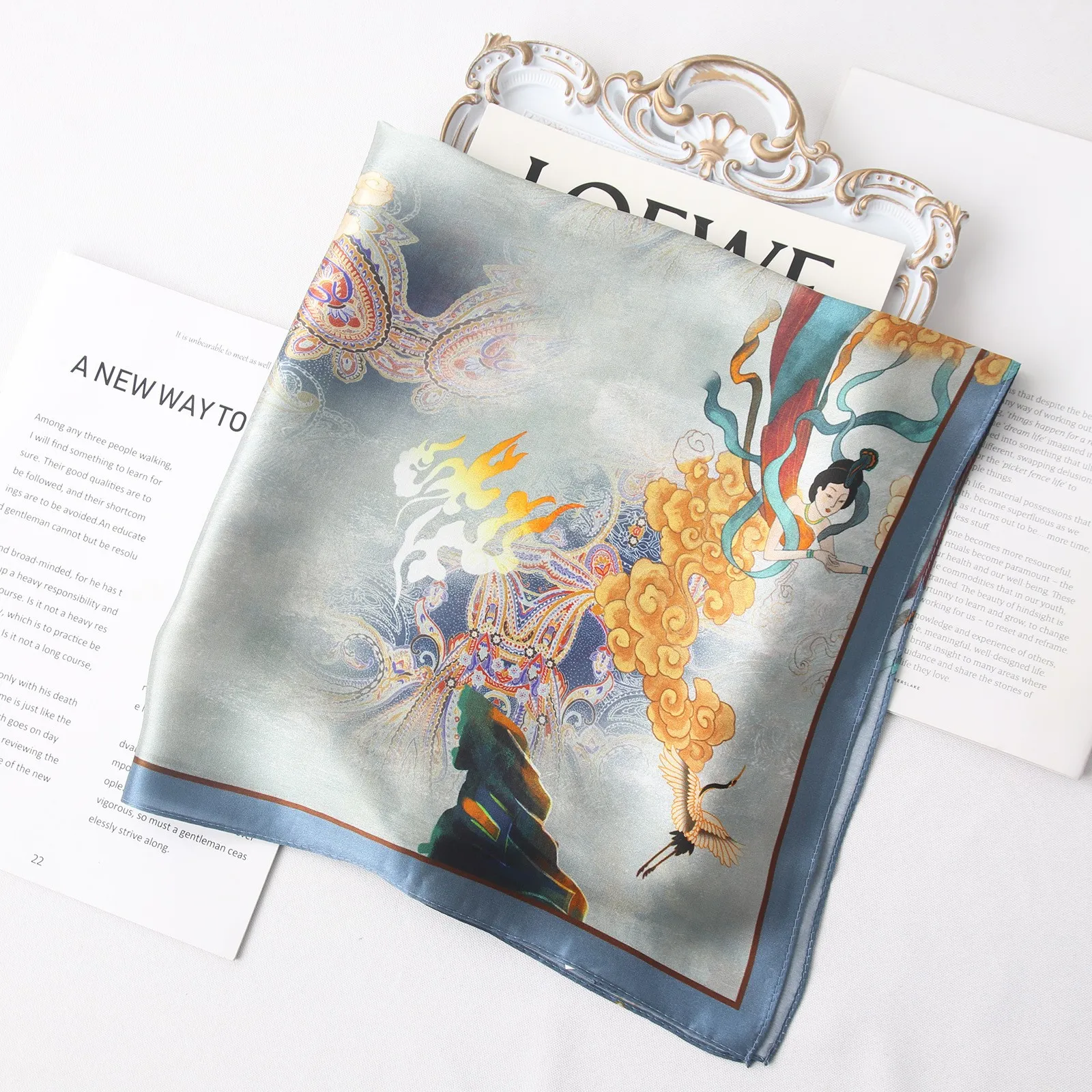 杭州シルクスクエアスカーフ-本物のシルク-春夏風-敦煌飛天シルク-桑シルクショール-ラップ-アウターウェア-ショルダーラップ