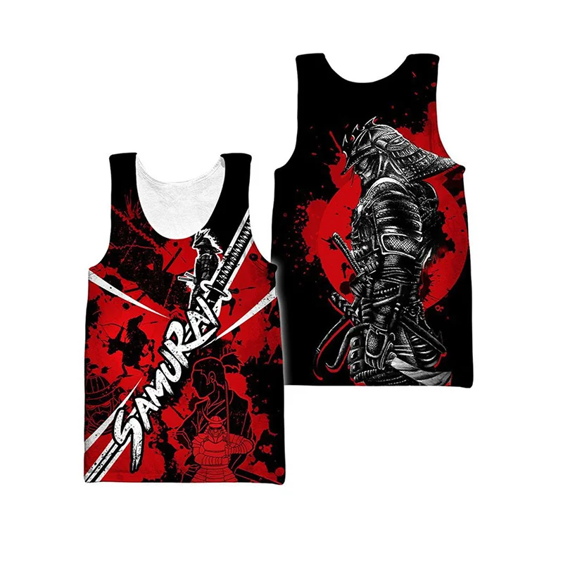 New Summer 3D Samurai Armor Oni Mask Tattoo Printed Tank Top Guard Graphic Tank Top Men Gym Kid Fashion Cool Sports Clothing Top