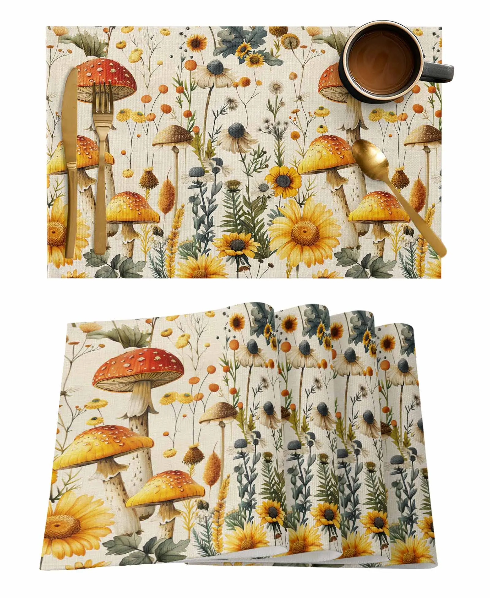 Mushrooms Sunflowers Chrysanthemums Table Runner Home Wedding Table Mat Centerpieces Decoration Dining Long Tablecloth