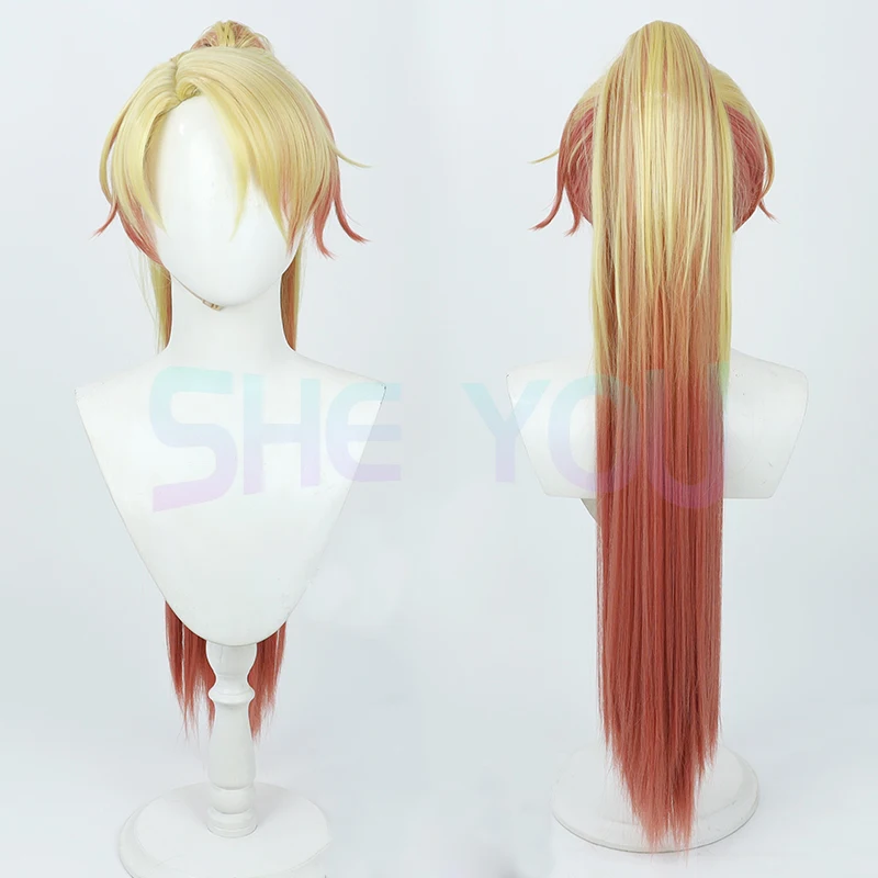 

Tenma Tsukasa Cosplay Wig Anime Female Version Long Mixed Yellow Orange Ponytail Heat Resistant Synthetic Hair Wigs + Wig Cap