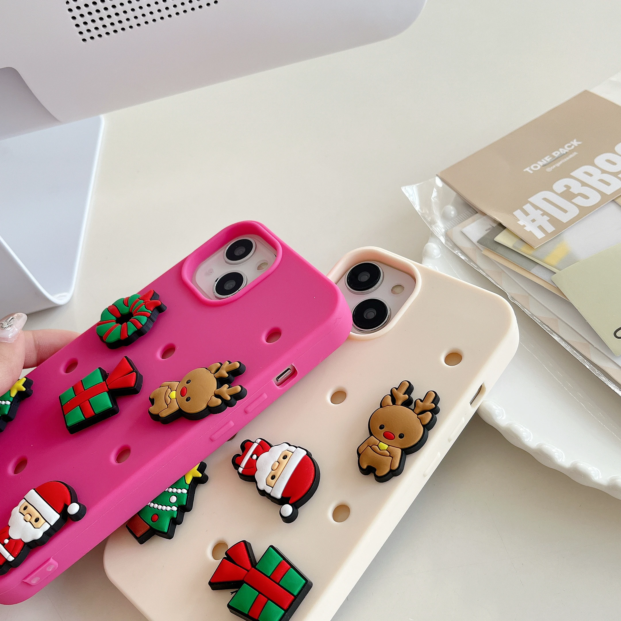 3D Cute Dolls DIY Soft Silicone Case for iPhone 15 14 13 12 11 Pro Max Christmas Tree Elk Deer Snowman Xmas Santa Claus Cover