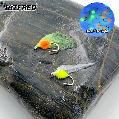 Imagen 1 del producto Wifreo 6PCS # 14 Mini trucha salmón epoxi huevo mosca Glo-Bugs ninfa moscas Steelhead Char Grayling Señuelos de pesca cebo UV naranja verde