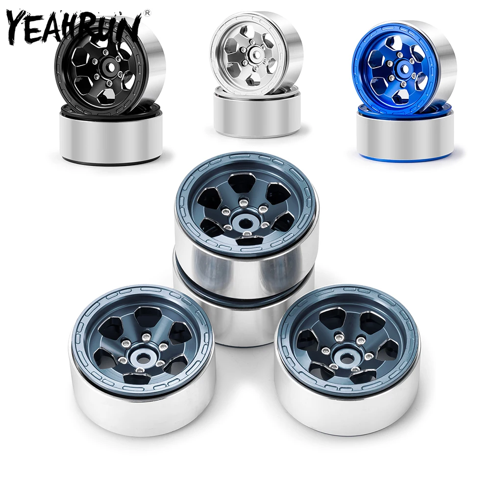 YEAHRUN 4 Stuks Rubber Wiel Banden 1.3 inch Beadlock Velgen Hubs voor 1/24 RC Auto Axiale SCX24 Crawler auto Upgrade Onderdelen