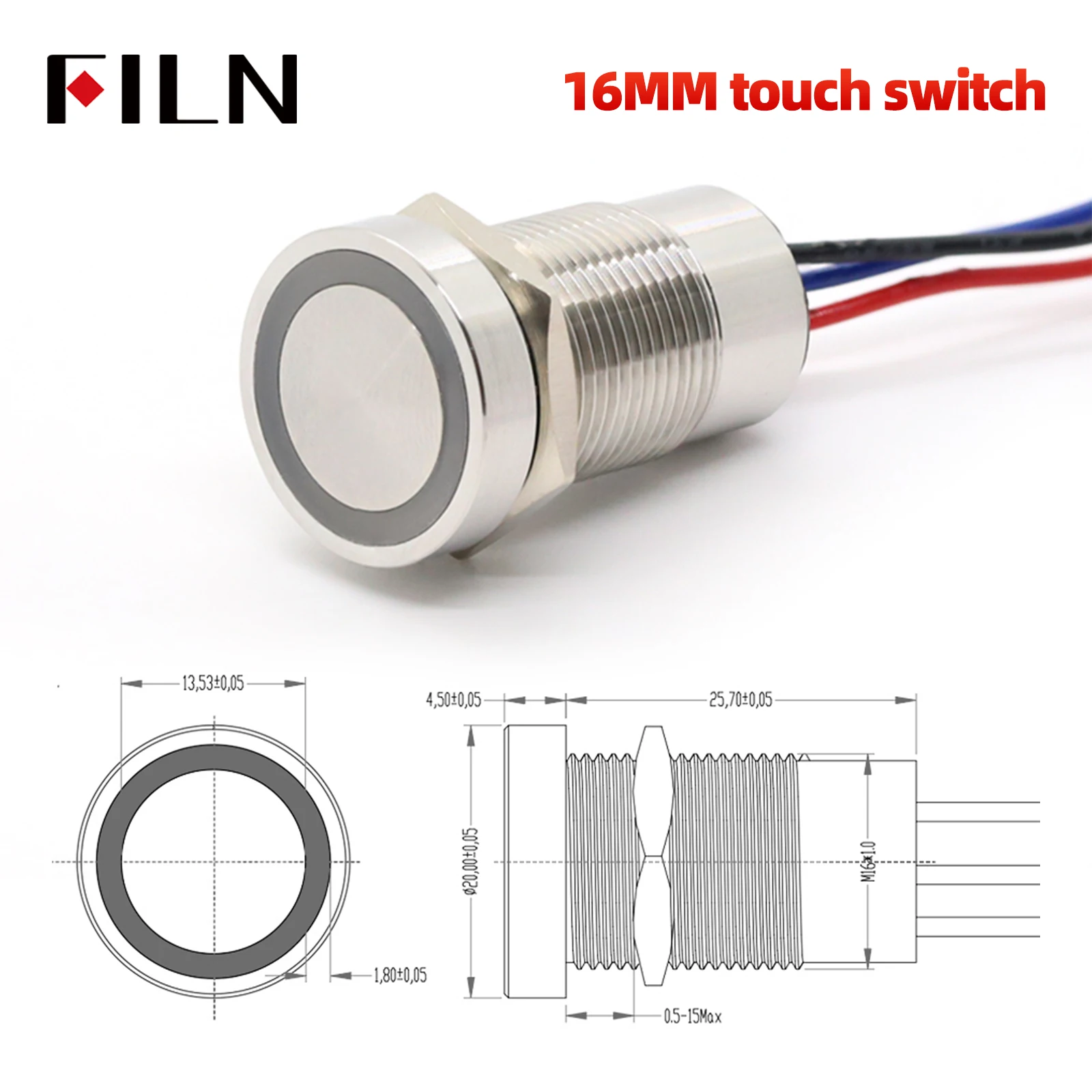 FILN 19mm 22mmTouch Push Button  Metal Switch Capacitive  Sensitive R&G (OFF-Red/ON-Green) Reliable Touch Sensitive Capacitive