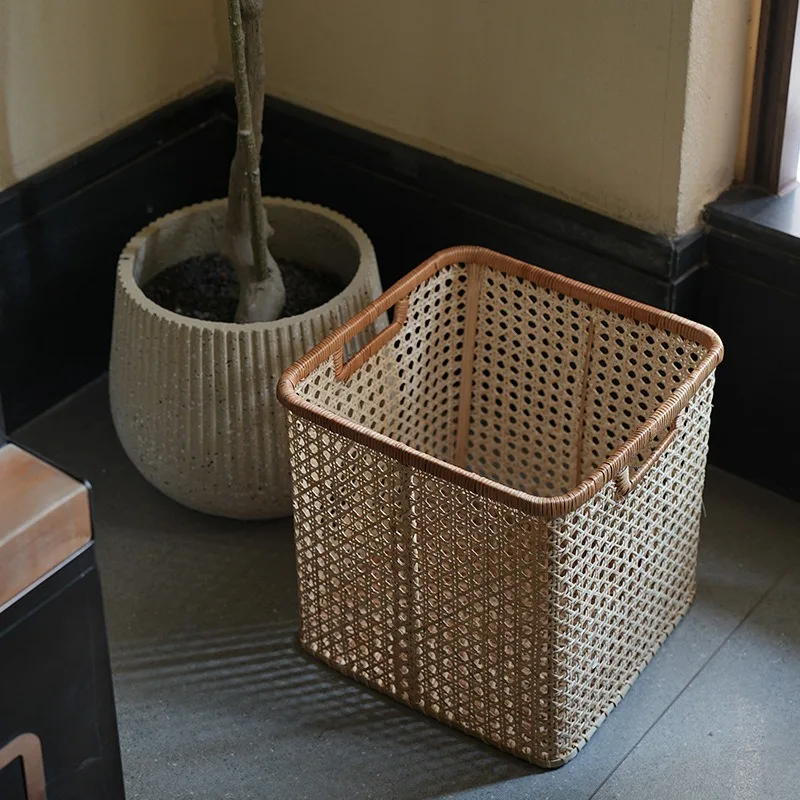 

Hollow Grid Basket Rattan Organizer Baskets Multifunction Clothes Storage Basket Luxury Toy Woven Baskets Home Organization