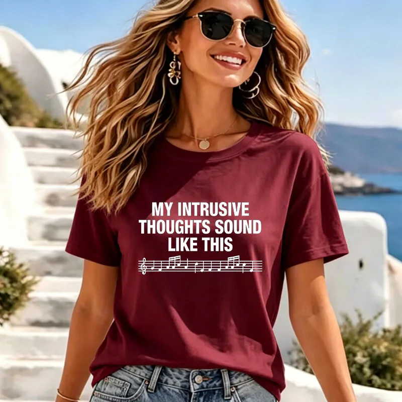 Lady High Quality T-Shirt Women Funny Music Note Graphic Tee Casual Short Sleeve Breathable Top Daily Homewear Tshirt Streetwear