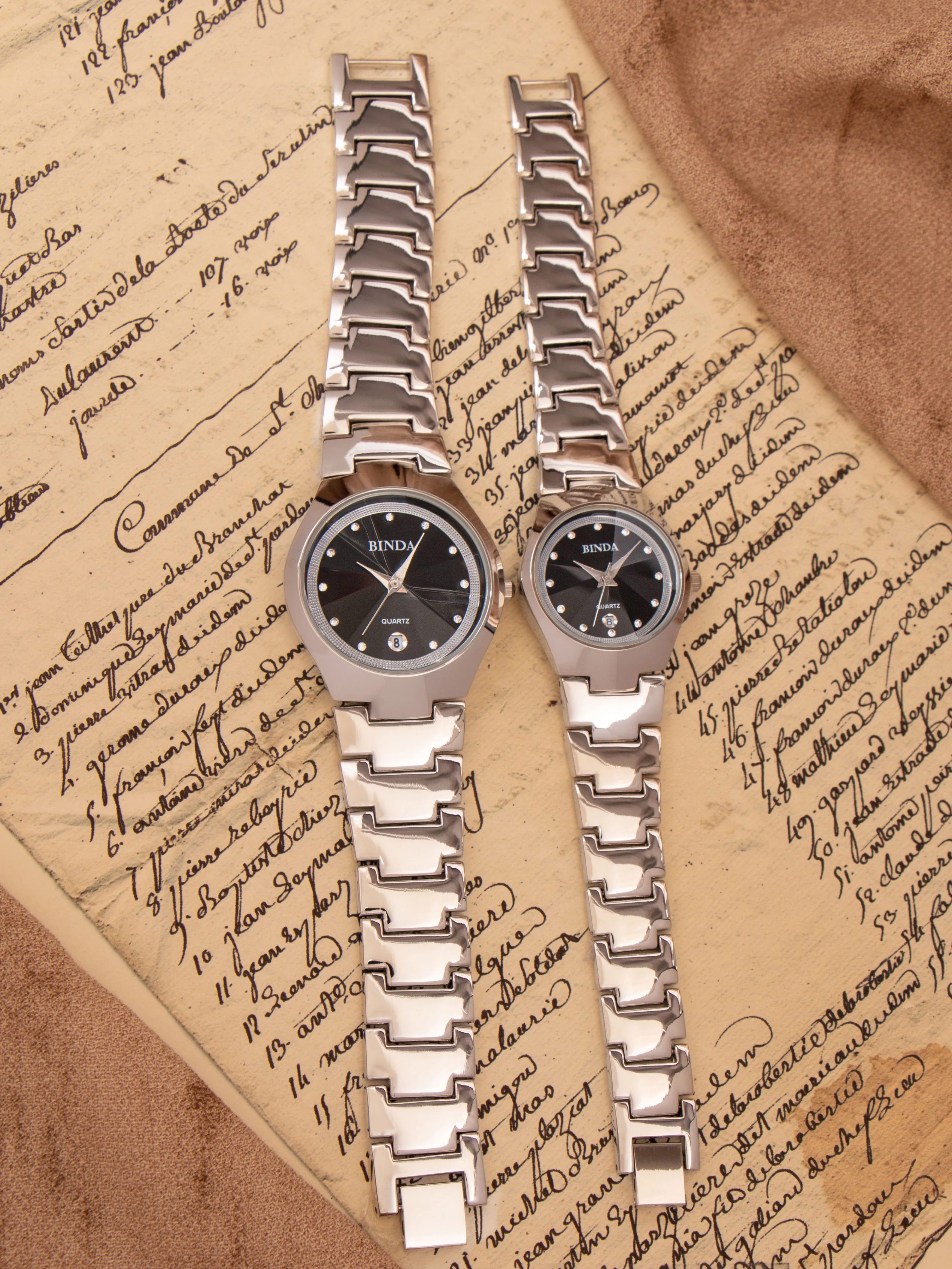 Jam Tangan Pasangan Merek Binda Fashion untuk Kekasih, Jam Tangan Gelang Kuarsa Klasik Sederhana