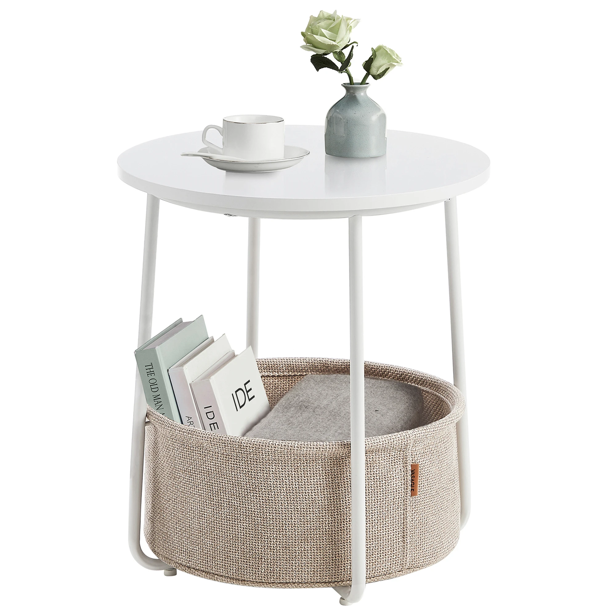 Vasagle Bijzettafel Ronde Kleine Tafel Salontafel Kleine Woonkamer Tafel Met Stoffen Mand Woonkamer Opslagruimte - afbeelding 2