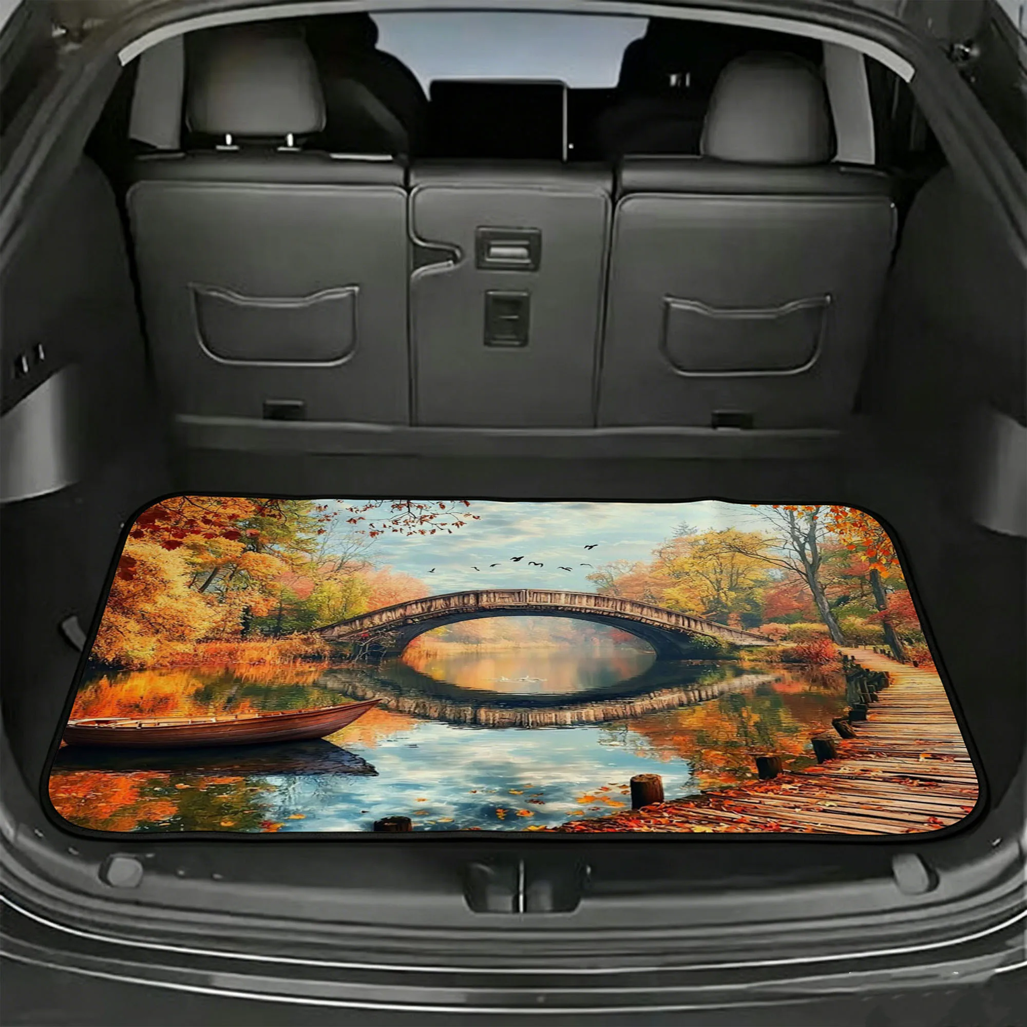 1pc Car Trunk Mat, 2D Flat, Bridge Car Trunk Mat, For Sedans, Trucks, And Suvs, All-Season, 2D Flat Print, Keeps Interior Clean,