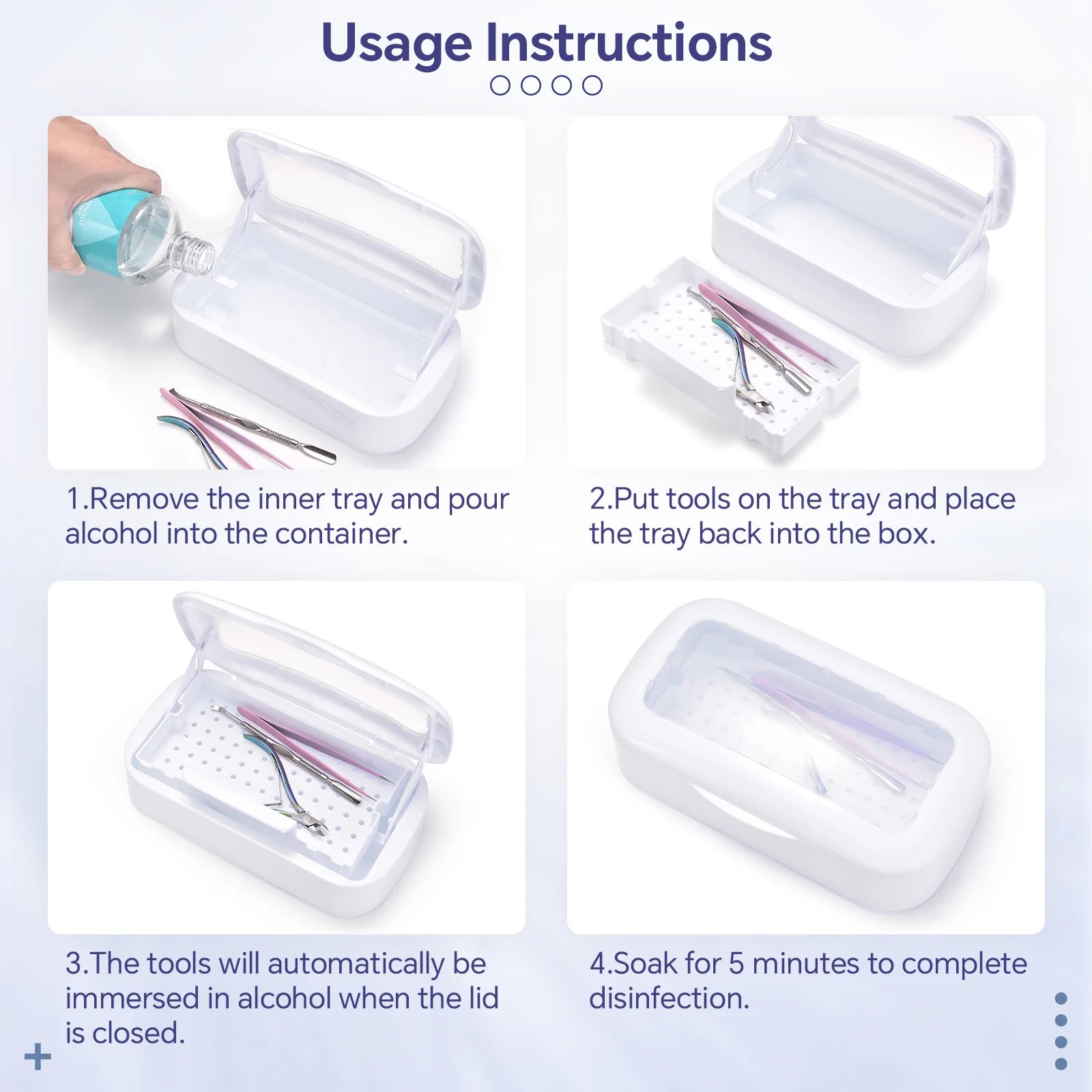 Caixa esterilizadora de ferramentas para unhas, com bandeja removível, abs, cabeça de polimento branca, caixa de desinfecção, armazenamento para ferramenta de manicure