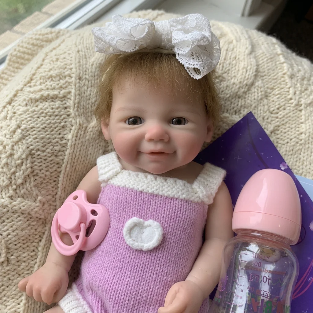 13 Inch Vivienne Silicone Rooted Hair Handmade Soft Solid Silicone Reborn Baby Doll Toy