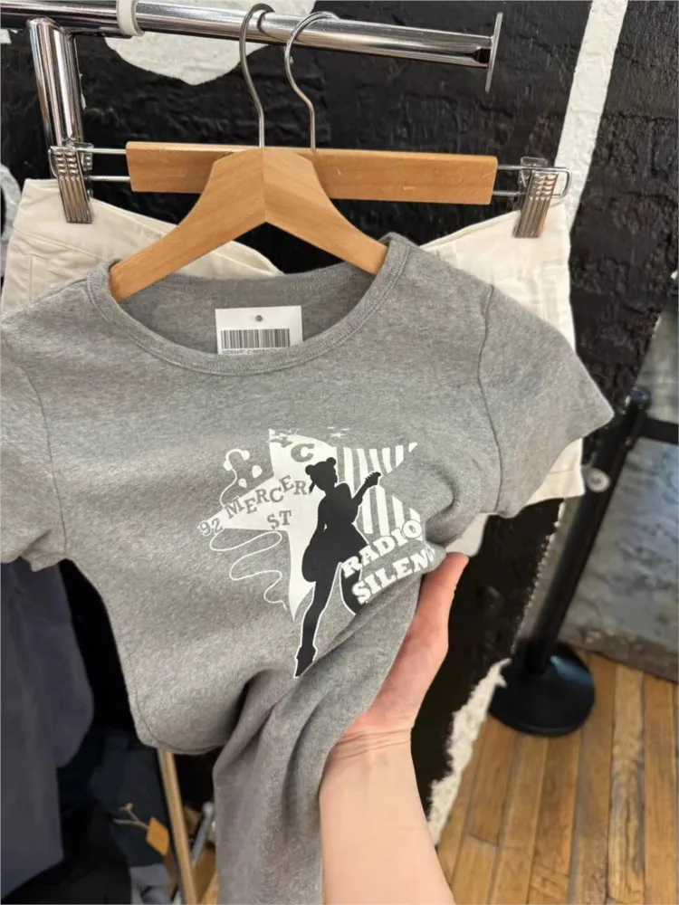 

OOTDS Girl Guitarist Print T-shirt Woman Summer O-neck Cotton Short Sleeve Tshirt Female Sweet Preppy Style Chic Tee Shirts New