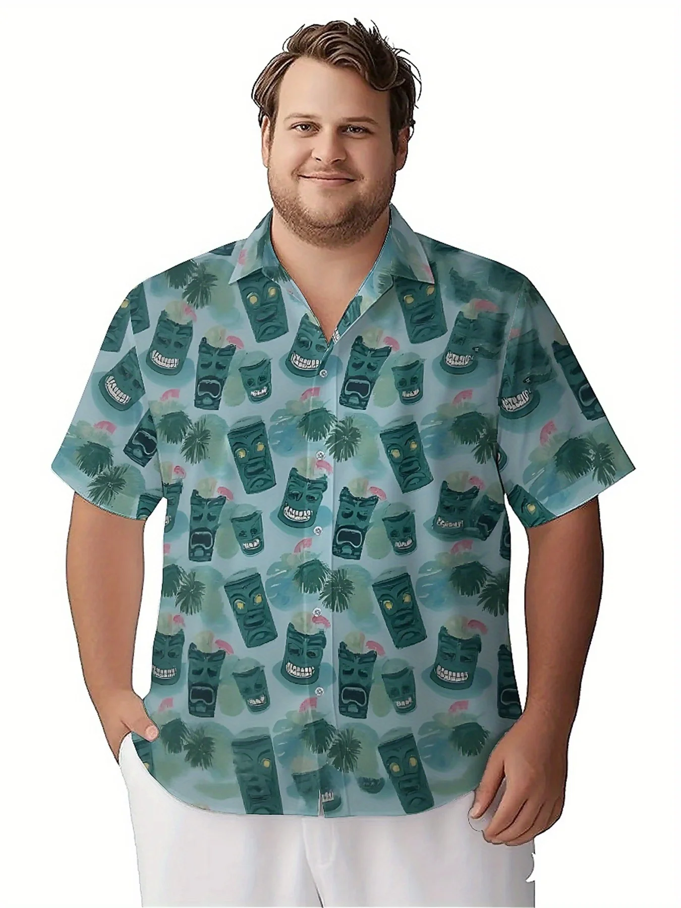 Camisa Hawaiana Tiki Hombre Talla Grande Verano - close-up view