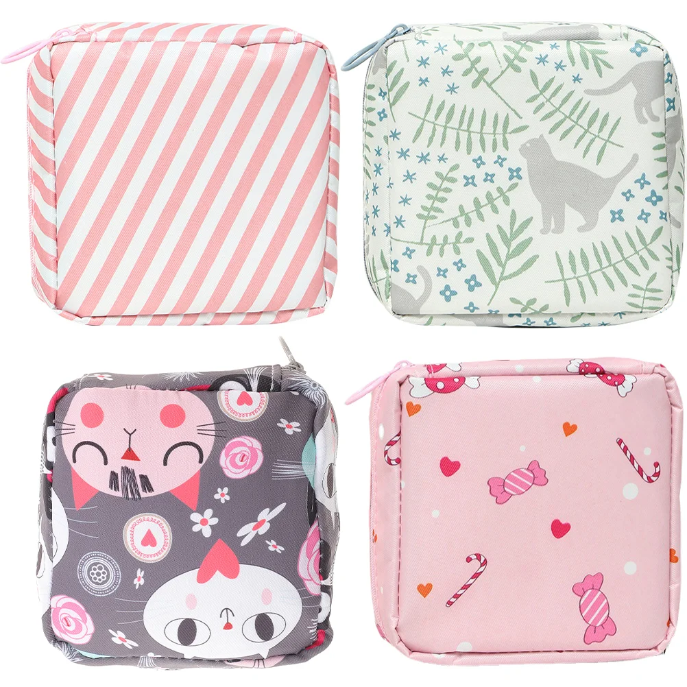 4 Pcs Sanitary Napkin Storage Bag Zippered Bags Travel Organizer Wallet The Tote Handbags Pouch