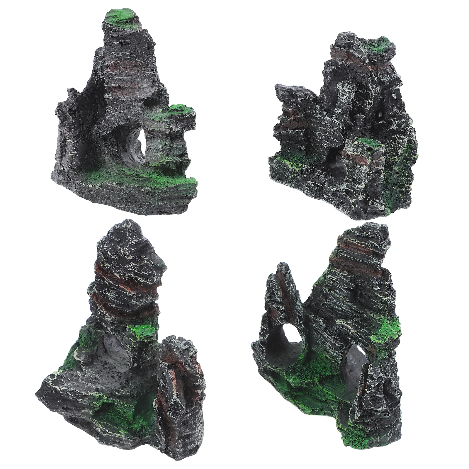 

4pcs Realistic Aquarium Rockery For Fish Tank Landscaping Decor Shrimp Hideout Resin Ornament Durable Aquatic Fish