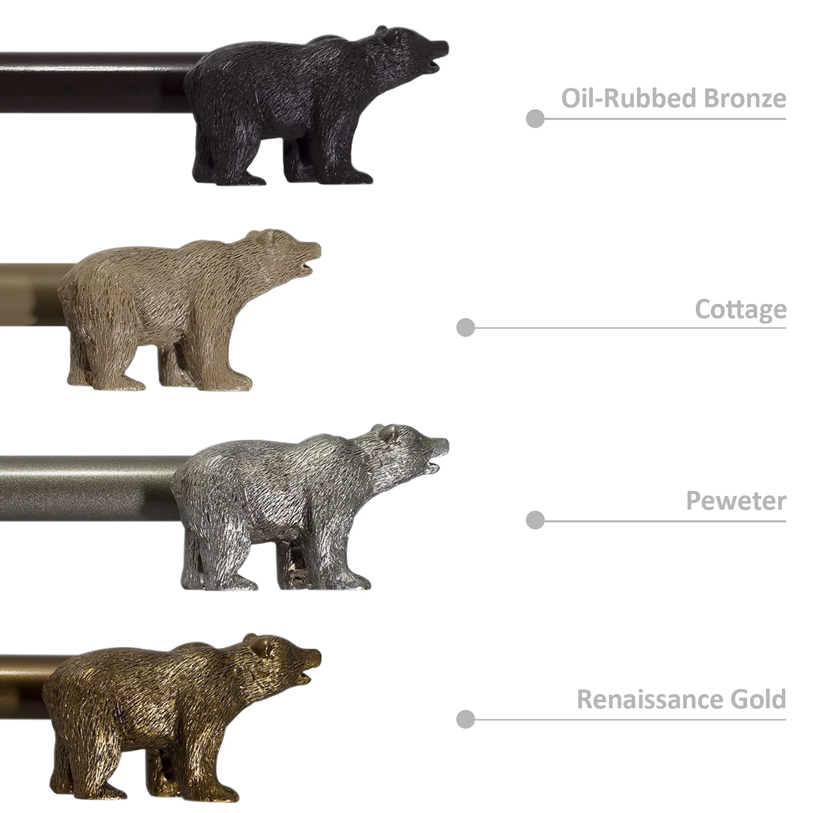Urbanest Heavy Duty Adjustable Curtain Rod，28 to 120 Inches, 3/4 Inch  Single Window Drapery Rod with Farmhouse Bear Finals