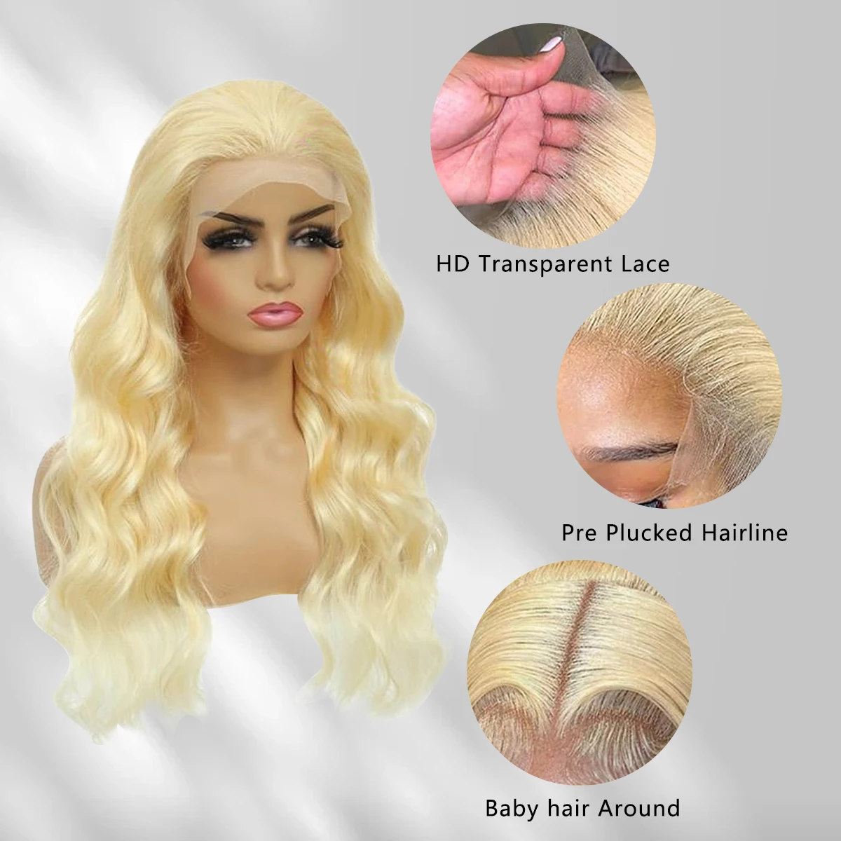 613 HDレースフロントウィッグ 13x6 13x5 ブロンド ボディウェーブ人毛ウィッグ 生え際処理済み 密度250% 30インチ 36インチ レースフロントウィッグ 人毛