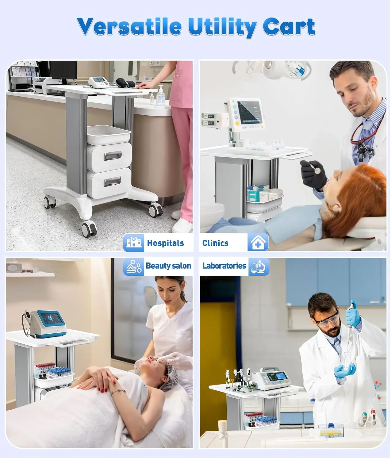 Medical Trolley Cart with Drawers & Trays, 220 LBS Load Hospital Mobile Ultrasound Cart with 4 Silent Swivel, Customized - view 6