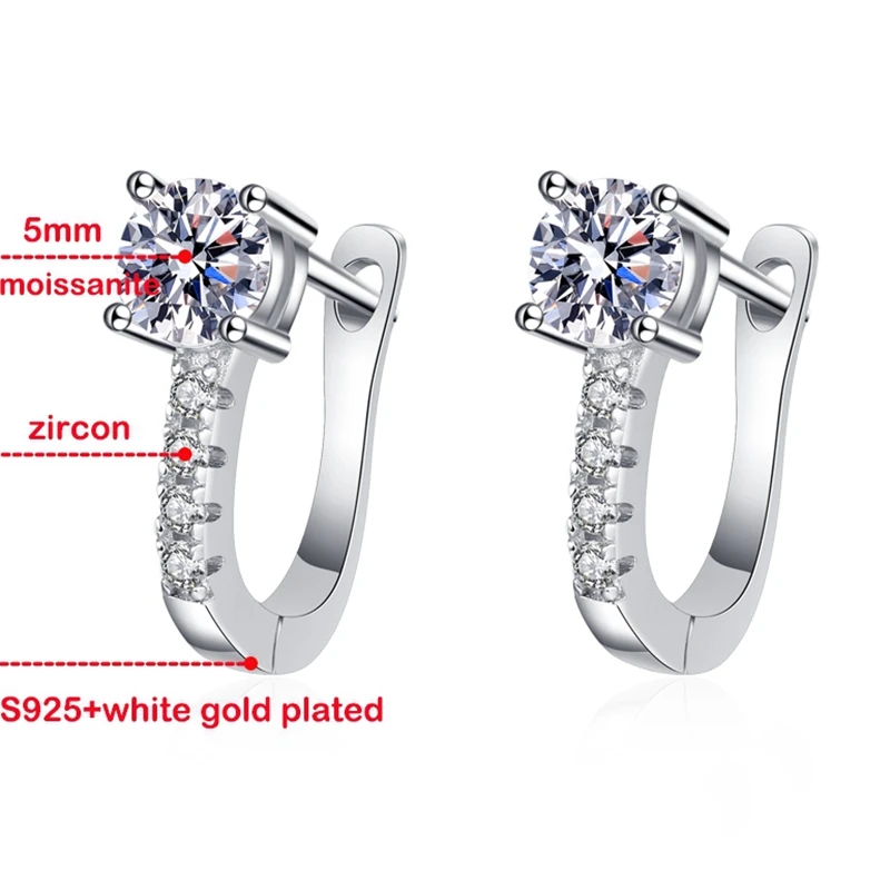 SEMNI Wholesale 0.5ct Moissanite Hoop Earrings for Women Sparkling Wedding Jewelry Gift White Gold Plated 925 Sterling Silver