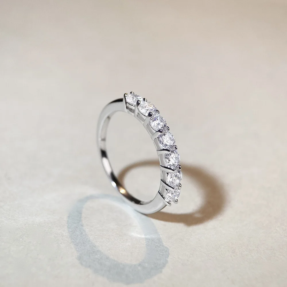 

S925 sterling silver seven princess row ring women stacked ring zircon high carbon diamond 10 points diamond ring versatile
