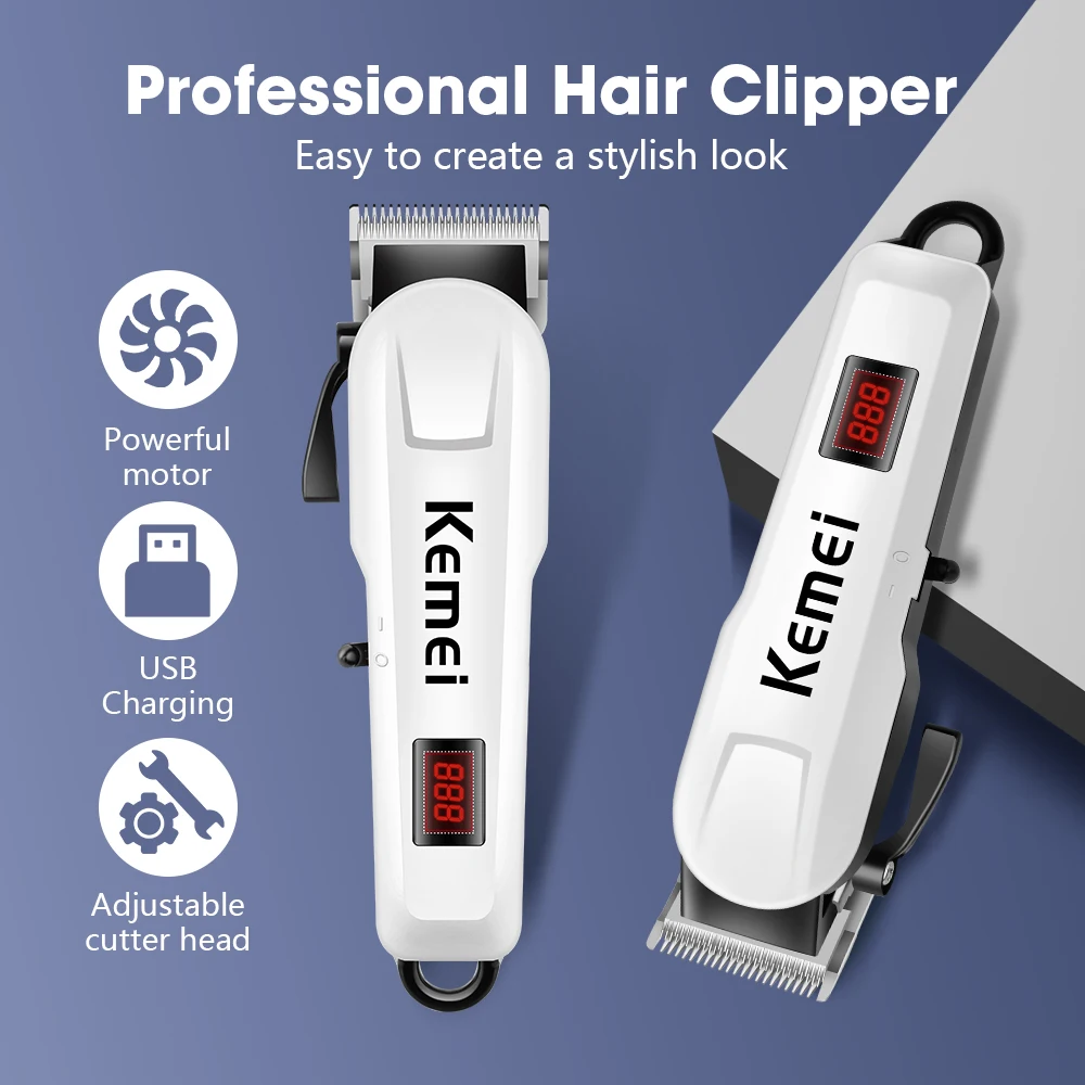 Kemei-809A Professional Hair Trimmer Adjustable Electric Cord Cordless Hair Clipper For Men Haircut Machine Led Display